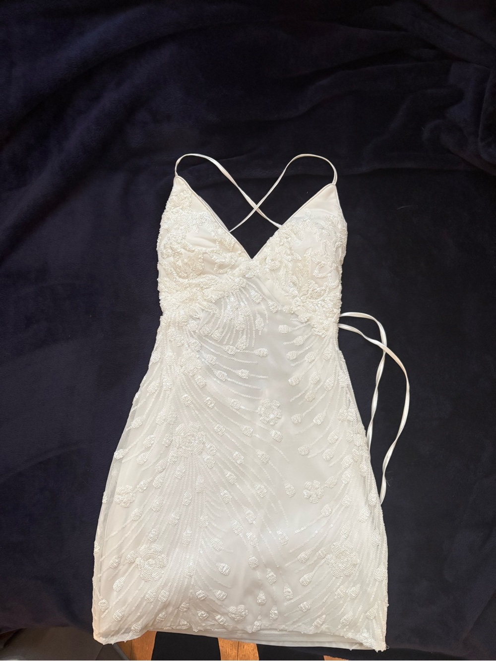 Lulu's Ivory Beaded Mini Dress with Crisscross Straps